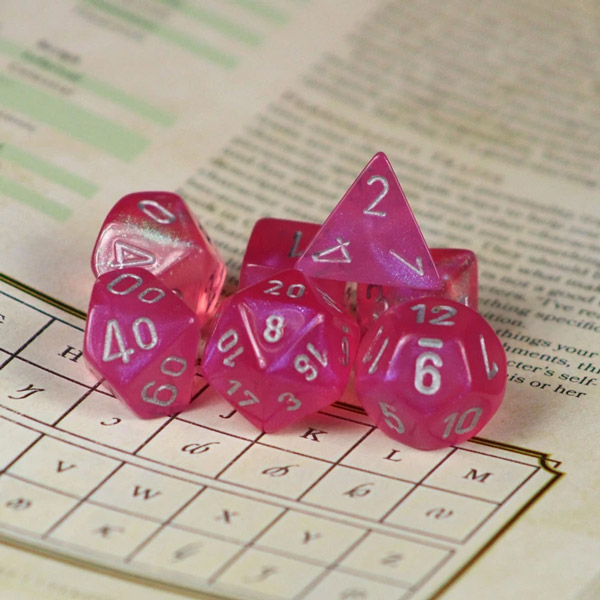 borealis-pink-silver-7-dice-set