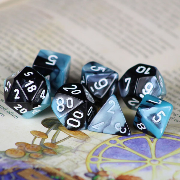 gemini-black-shell-white-7-dice-set