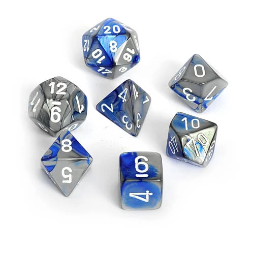 gemini-blue-steel-white-7-dice-set